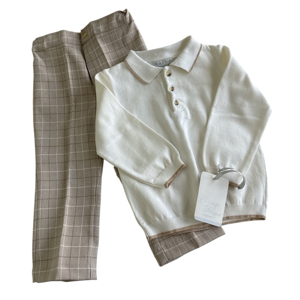 Carriage Boutique Cream and Tan Polo Shirt and Pants Set | Boys | 3T